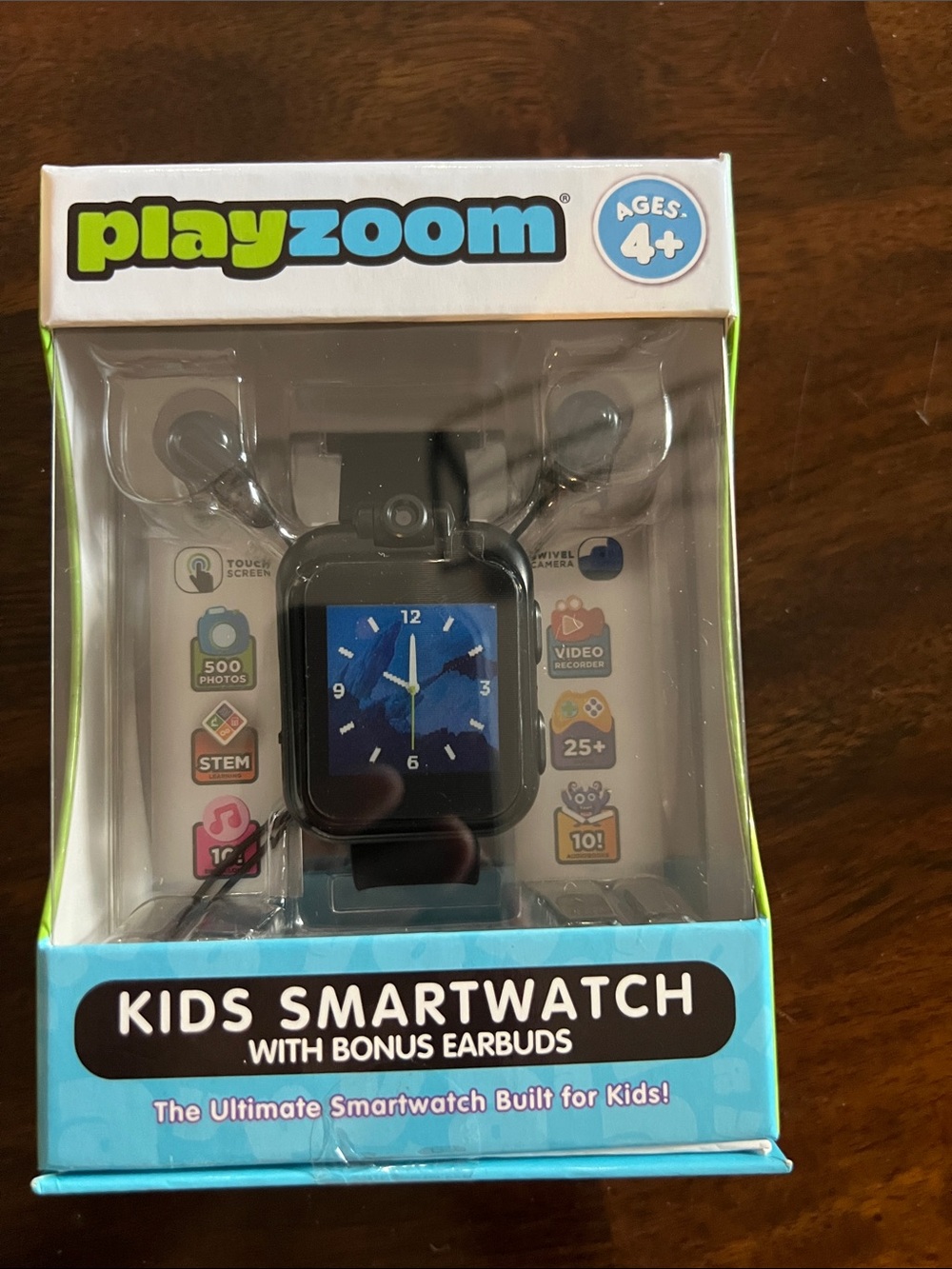 New! Unisex PlayZoom Kids Smartwatch with Bonus Earbuds - Black